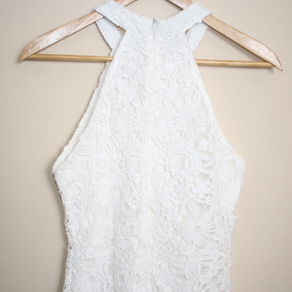 Women's White Floral Lace High Neck Dress S - Picture 5 of 8